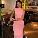 Chic Midi Dress with High Collar and Draped Design