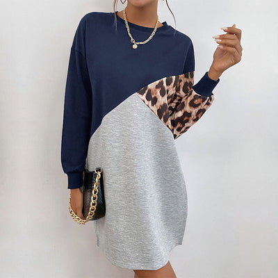 Animal Print Asymmetric Sweatshirt Dress for Women