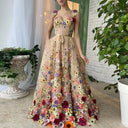 Embroidered Tulle Dress with Waist Belt - A-Line Design