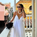Airy Summer Dress with Deep V-Neck and Spaghetti Straps