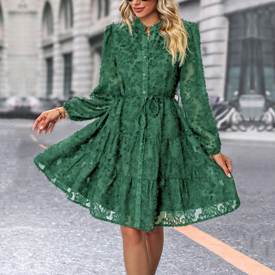 Boho Chic Women's Dress with Button Closure and Tie Belt