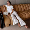 Ladies Floral Wide Leg Lace Trousers