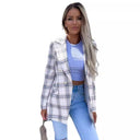 Chic Checked Blazer Jacket with Double Buttons