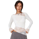 Chic Women's Long Sleeve Lace Accent Shirt