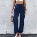 Chic High-Waist Wide-Leg Pants with Button Accents for Women