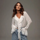 Chic Ruffled Chiffon Blouse with Drawstring for Women