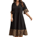 Chic V-Neck Women's Dress with Animal Print