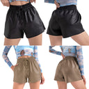 Faux Leather Women's Shorts with Elastic Waistband and Chic Button Accents