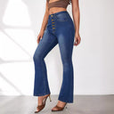 Trendy High Waist Flared Jeans with Button Details for Women