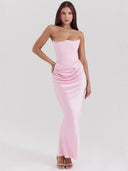Women's Floor-Length Shimmering Waist Dress with Gathered Skirt