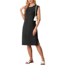 Chic Midi Dress with Side Slits and Round Neck