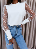 Chic Blouse with Sheer Puff Sleeves and Dots