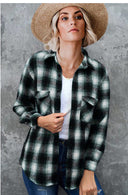 Striped Flannel Shirt with Dual Pockets for Women