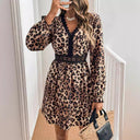 Feminine Leopard Print Lace Dress for Women