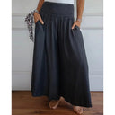 Women's Stylish Wide-Leg Trousers with Stretch Waist and Pockets