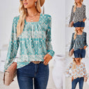 Floral Long Sleeve Blouse with Chic Square Neck