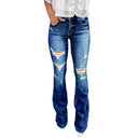 Trendy High-Waisted Flared Jeans with Stylish Distressed Details