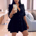 Chic Women's Long Sleeve Shirt Dress with Flowing Hem