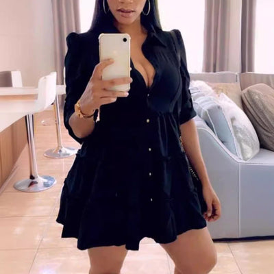 Chic Women's Long Sleeve Shirt Dress with Flowing Hem