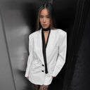 Chic Oversized Blazer with Deep Cut and Flap Pockets