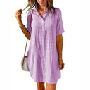 Chic Women's Knee-Length Check Shirt Dress with Button Placket