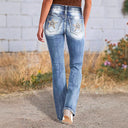 Stylish Women's Bootcut Jeans with Unique Back Pockets