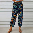 Floral Print Women's Trousers with Stylish Buttons