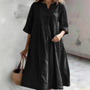 Chic Women's Linen Dress with Pockets and Button Accents