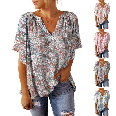 Floral Print V-Neck Blouse for Women