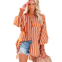 Striped Patterned Women's Blouse with Wide Sleeves