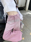 Chic Women's High-Waist Frayed Hem Jeans with Stylish Prints