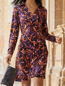 Artistic Patterned Women's Figure-Hugging Blouse Dress