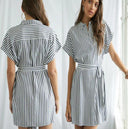 Chic Striped Women's Shirt Dress with Waist Belt