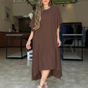 Chic Women's Linen Dress with Statement Sleeves