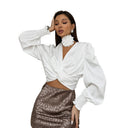 Chic V-Neck Twisted Blouse with Ruffle Details