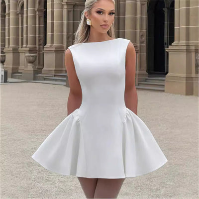 Stylish Women's Cocktail Dress with Flared Skirt and Chic Neckline
