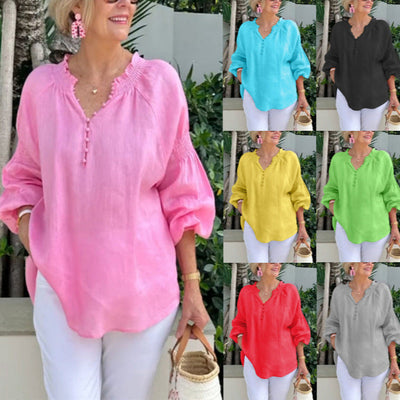 Balloon Sleeve Women's Blouse with Button Detail