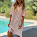 Women's Airy Cotton Shirt Dress with Button Accents