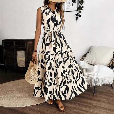 Chic Women's Tie Waist Shirt Dress with Flared Skirt