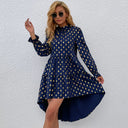 Women's Voluminous Skirt Dress with Stand-Up Collar