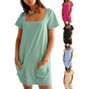Chic Women's Tunic Dress with Square Neckline and Pockets