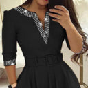 Chic Women's Dress with Waist Belt & Stylish Collar