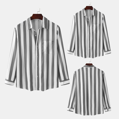 Chic Women's Long Sleeve Striped Blouse with Chest Pocket