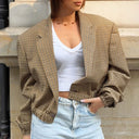 Checked Oversized Blazer Jacket for Women