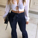 High-Waisted Bootcut Jeans with Belt for Women