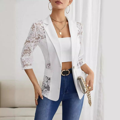 Chic Blazer Jacket with Lace Accents for Women
