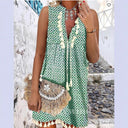Floral Print Beach Dress with Fringe Accents