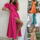 Chic High Neck Women's Shirt Dress with Side Slit