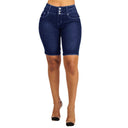 High-Waisted Denim Bermuda Shorts with Button Detail