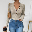 Chic Women's Long Sleeve Ribbed Bodysuit with Button Detail
